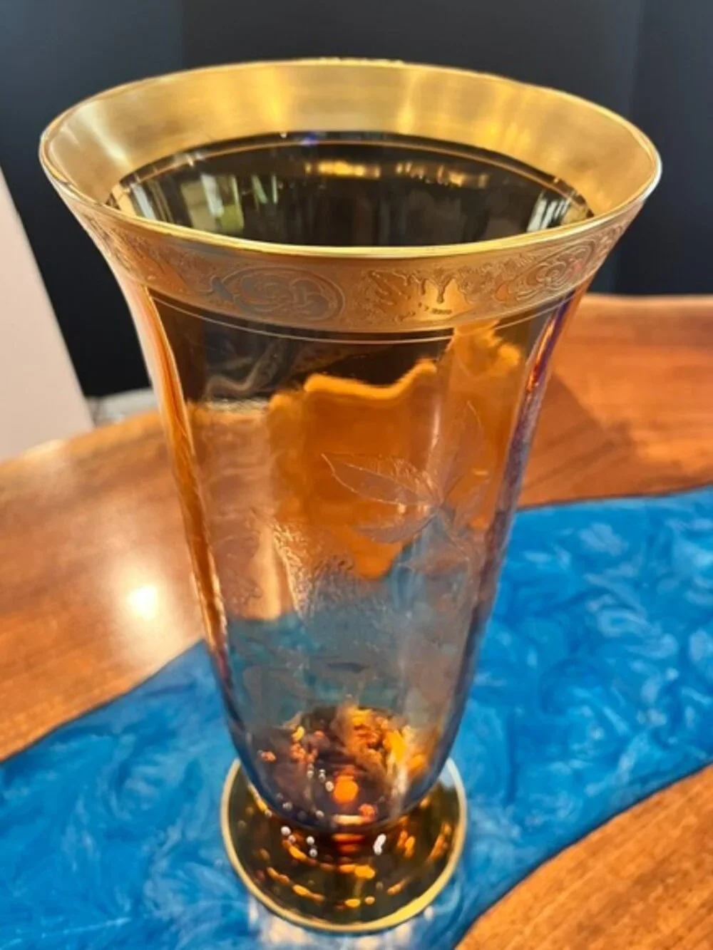 Cambridge Amber Etched Glass #717 Bird & Butterfly 13